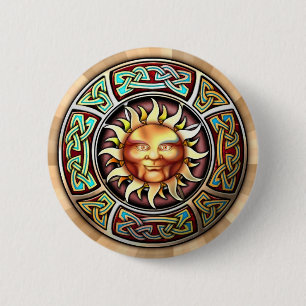 Bóton Redondo 5.08cm Knotwork Sun enfrenta em volta do botão