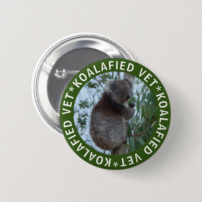 Bóton Redondo 5.08cm Koala Koalafied Qualified Vet Cute Funny Button (Frente & Verso)