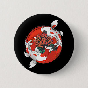 Bóton Redondo 5.08cm Koi Fish Water Lily Art Japonês