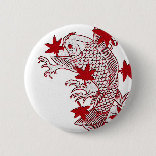 Bóton Redondo 5.08cm Koi vermelho e branco