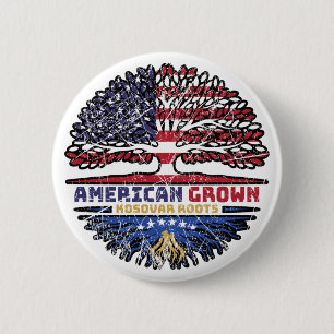 Bóton Redondo 5.08cm Kosovo Kosovar American Tree Roots Flag