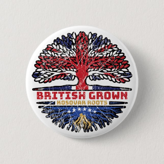 Bóton Redondo 5.08cm Kosovo Kosovar British Tree Roots Flag (Frente)