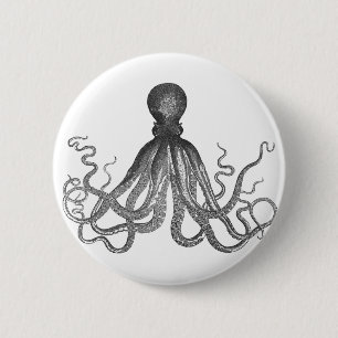 Bóton Redondo 5.08cm Kraken - Polvo Gigante Negro / Cthulu