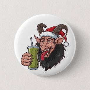 Bóton Redondo 5.08cm Krampus Bebendo Green Matcha Natal Spooky