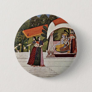 Bóton Redondo 5.08cm Krishna e Radha em um pavilhão por Nihâl Chand