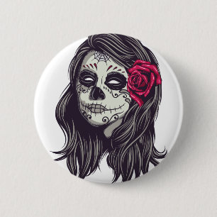Bóton Redondo 5.08cm La Catrina - Dia De Los Muertos