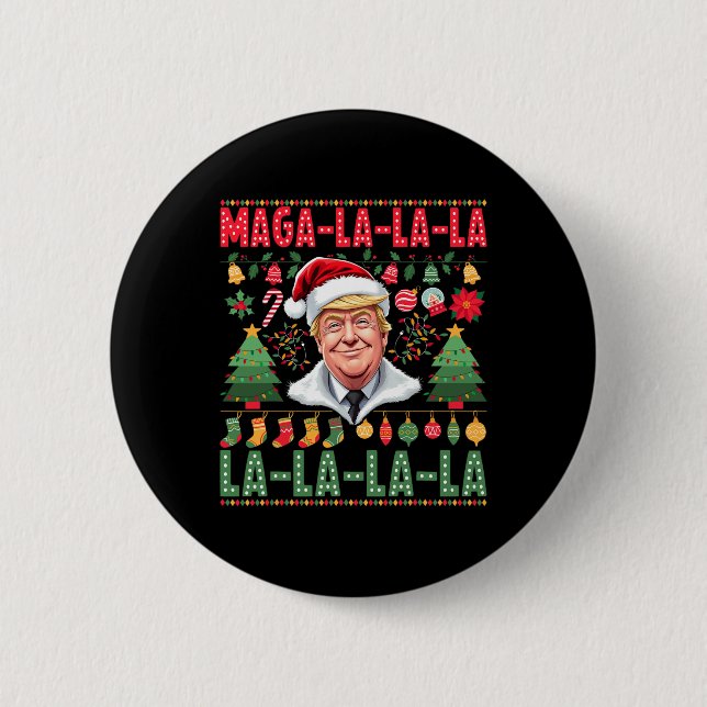 Bóton Redondo 5.08cm La La Donald Trump Potus 47 Natal Feio 1 (Frente)