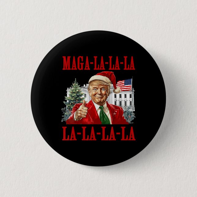 Bóton Redondo 5.08cm La La Donald Trump Potus 47 Ugly Christmas Swea (Frente)