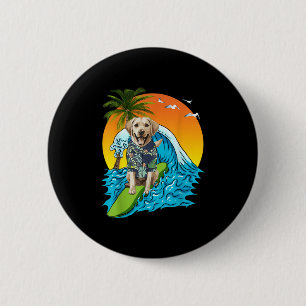 Bóton Redondo 5.08cm Labrador Retriever Dog Surfing Hawaii Sumam