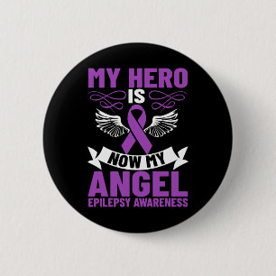 Bóton Redondo 5.08cm Laço da Epilepsia Meu Herói Agora é Meu Anjo Epile