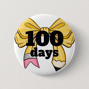 Bóton Redondo 5.08cm Laço de Lápis Amarelo de 100 Dias de Escola