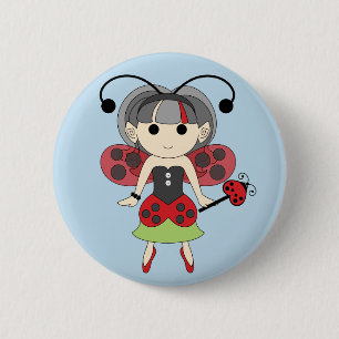 Bóton Redondo 5.08cm Ladybug Fadas Vermelhas Fadas Pinback Botão Azul
