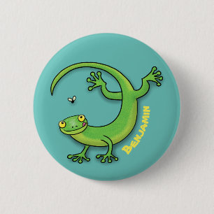 Bóton Redondo 5.08cm Lagarto verde-gecko bonito e feliz com desenho ani