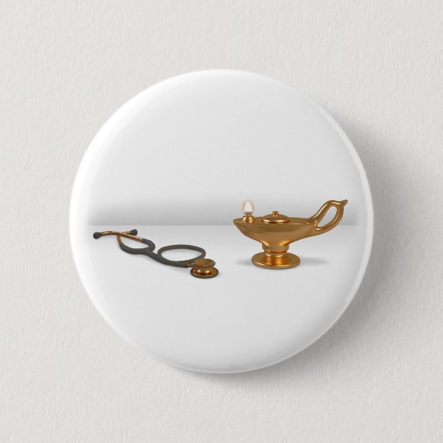 Bóton Redondo 5.08cm Lâmpada e estetoscópio dos cuidados (Frente)