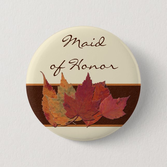 Bóton Redondo 5.08cm Laranja Castanho Folhas Secas De Festa de casament (Frente)