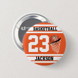 Bóton Redondo 5.08cm Laranja personalizada e branco do basquetebol