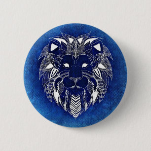Bóton Redondo 5.08cm Leão branco unisex com Pin azul do botão do fund