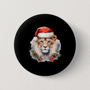 Bóton Redondo 5.08cm Leão com chapéu de Natal África do Sul Safari Anim