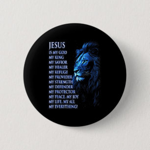 Bóton Redondo 5.08cm Leão Cristão Jesus É Meu Rei, Deus, Senhor, E Sa