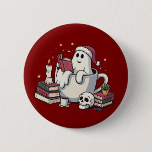 Bóton Redondo 5.08cm Leitura de Livros Fantasmagóricos Natal Professor 