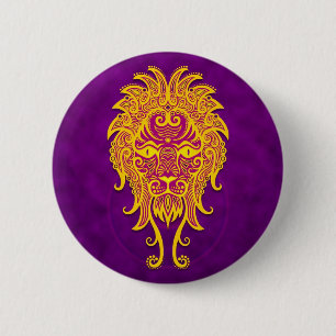 Bóton Redondo 5.08cm Leo tribal roxo e amarelo intrincado