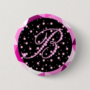 Bóton Redondo 5.08cm Letra B Diamantes Monograma Pink Diamond Padrão