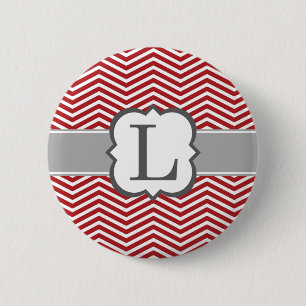 Bóton Redondo 5.08cm Letra branca vermelha L Chevron do monograma