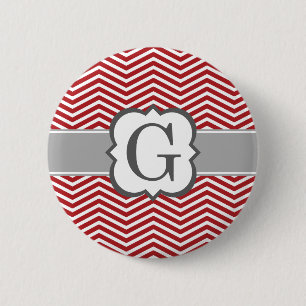 Bóton Redondo 5.08cm Letra branca vermelha monograma G chevron