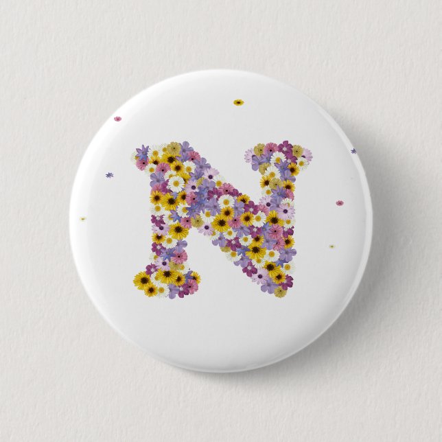 Bóton Redondo 5.08cm Letra de Flor N (Frente)