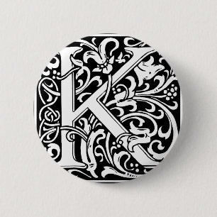 Bóton Redondo 5.08cm Letra K Monograma Medieval Art Nouveau