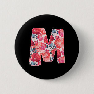 Bóton Redondo 5.08cm Letra M Alphabet Nome Próprio Flor Consonente Gard