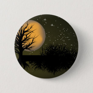 Bóton Redondo 5.08cm Levantamento da Lua ~ Cheio Moonrise Tree & Night