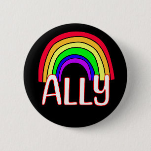 Bóton Redondo 5.08cm LGBTQIA+ Ally Cute Rainbow e Heart Pride