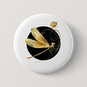 Bóton Redondo 5.08cm libélula ouro em círculo preto