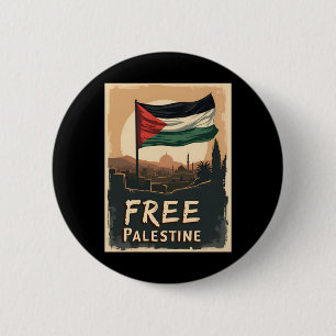 Bóton Redondo 5.08cm Liberdade da Palestina - Bandeira Palestina com Ou