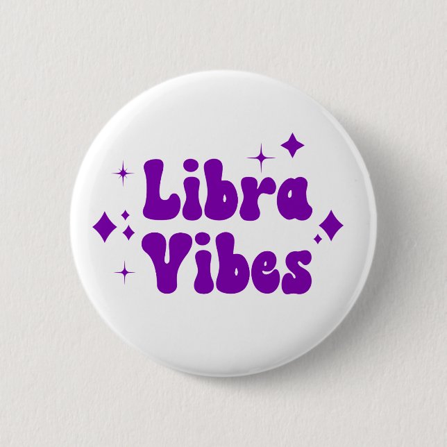 Bóton Redondo 5.08cm Libra Vibes Zodiac Astrologia Roxo Botão Estrelas (Frente)