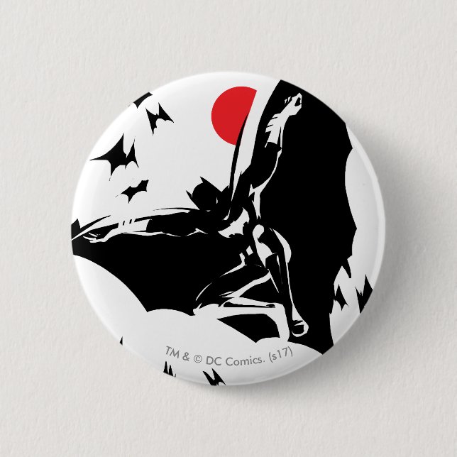 Bóton Redondo 5.08cm Liga da Justiça| Batman na Nuvem de Bats Pop Art (Frente)