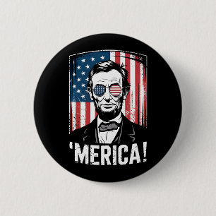 Bóton Redondo 5.08cm Lincoln Merica 4 de Julho Bandeira Americana Vinta