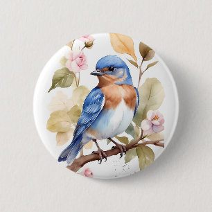 Bóton Redondo 5.08cm Linda pintura de aquarela Bluebird