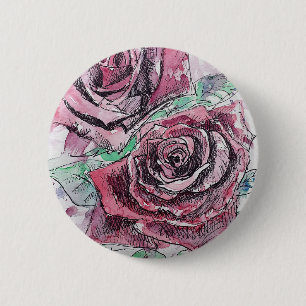 Bóton Redondo 5.08cm Linda pintura por aquarela Rosa vermelha