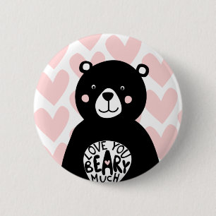Bóton Redondo 5.08cm Lindo Amo você Urso Muito Rosa Coração