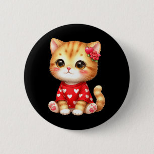 Bóton Redondo 5.08cm Lindo Gatinho de São Valentim Com Coração