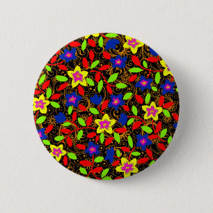 Bóton Redondo 5.08cm Lindo padrão floral preto colorido maravilhoso