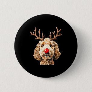 Bóton Redondo 5.08cm Lindo Papai Noel Rena Fun Goldendoodle Natal T