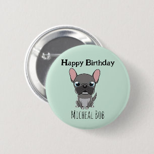 Bóton Redondo 5.08cm Lindo pug cinza de aniversário nome personalizado 