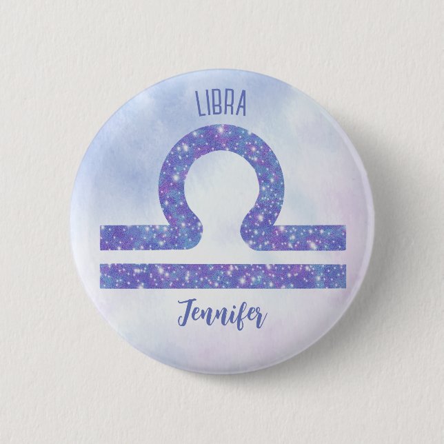 Bóton Redondo 5.08cm Lindo Símbolo de Astrologia Libra Roxo Personaliza (Frente)