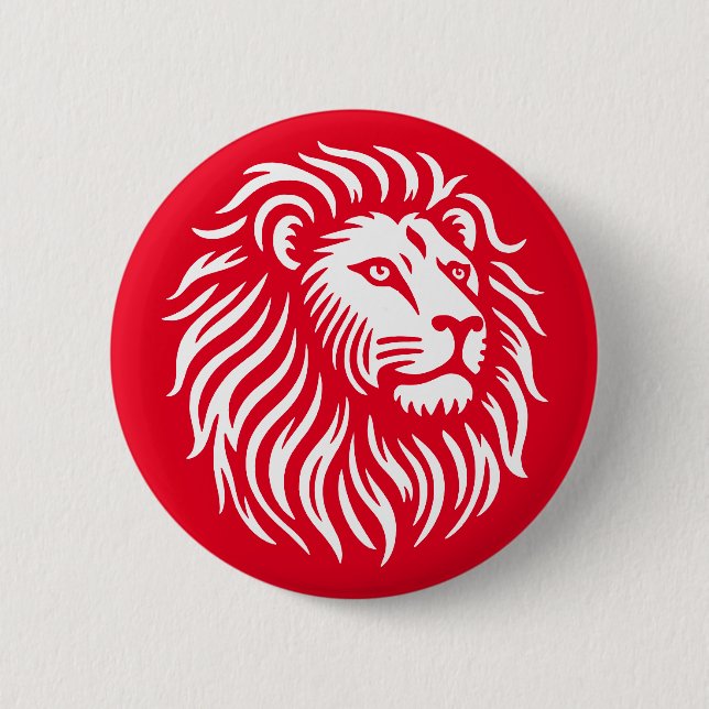 Bóton Redondo 5.08cm Lion Head - Branco em Vermelho (Frente)