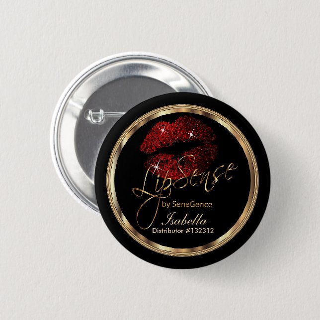 Bóton Redondo 5.08cm Lipsense - Cinnamon Red Glitter em Preto (Frente & Verso)
