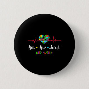 Bóton Redondo 5.08cm Live Love Accept Autism Awarness Hearbeat Blue A