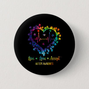 Bóton Redondo 5.08cm Live Love Aceite Autismo Sensibilização Tie Dye Au